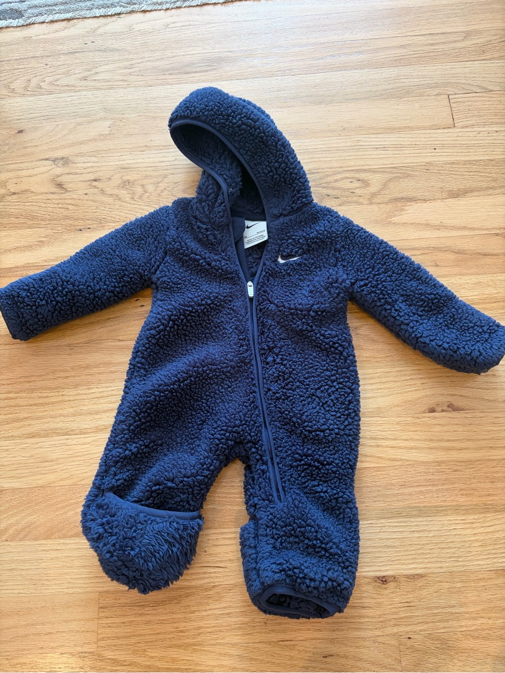 Nike Navy Hooded Sherpa Footed One-Piece for Kids